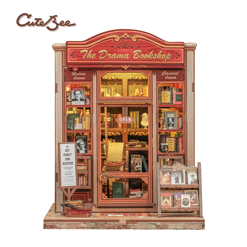 CUTEBEE DIY Book Nook Kit – The Drama Bookshop Wooden Shelf Insert (CWGC206-Y)