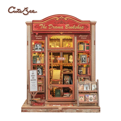 CUTEBEE DIY Book Nook Kit – The Drama Bookshop Wooden Shelf Insert (CWGC206-Y)