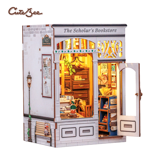 CUTEBEE DIY Book Nook Kit – The Scholar’s Bookstore Wooden Shelf Insert (BJAA204-Y)