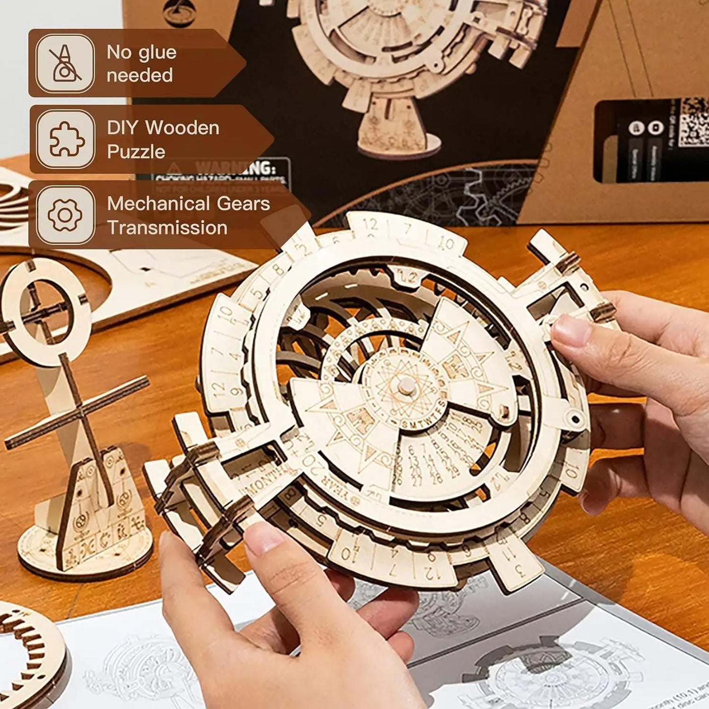 ROKR 3D Wooden Perpetual Calendar Puzzle – DIY Laser-Cut Desk Calendar Gift LK201