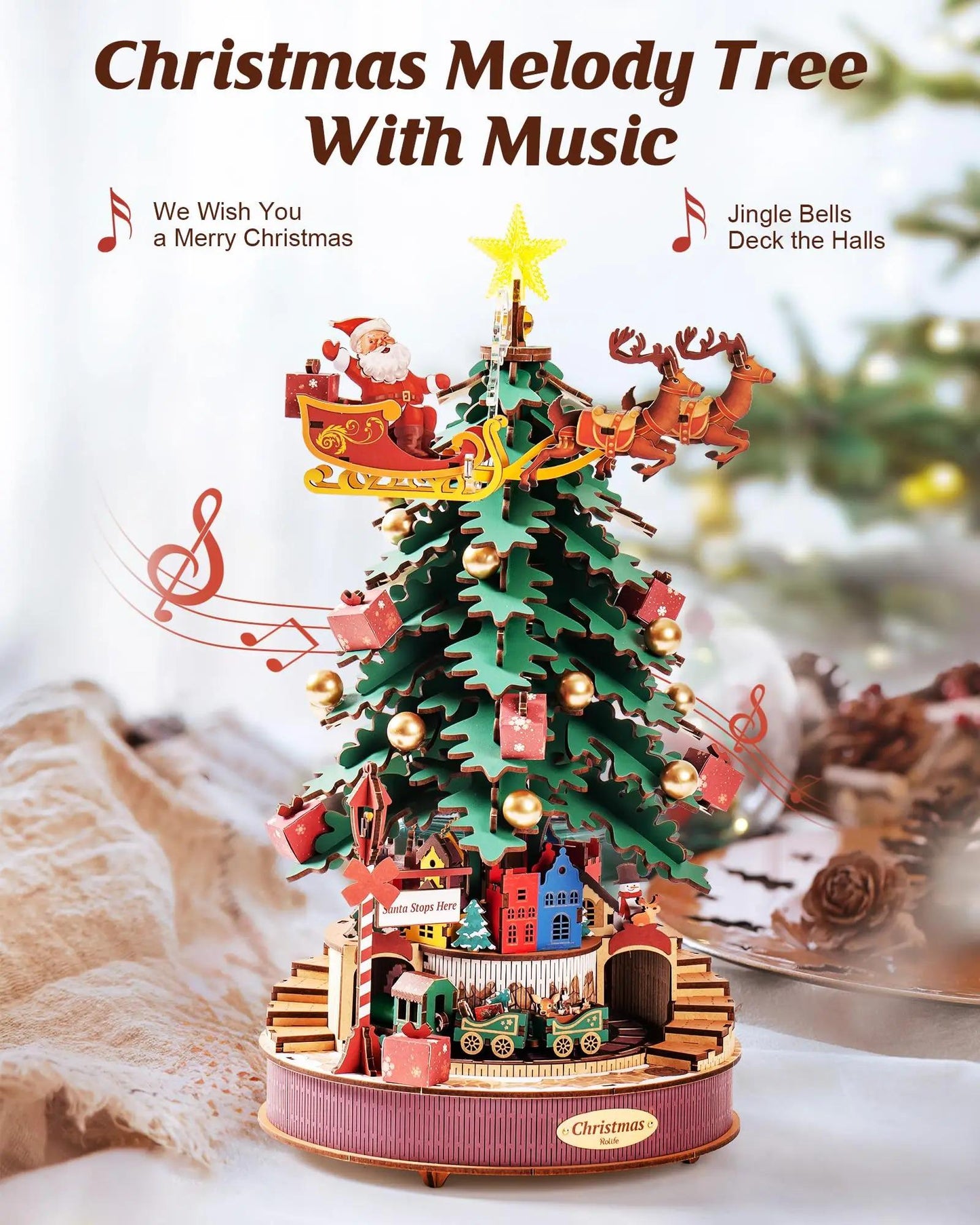 ROKR Rolife Christmas Melody Tree 3D Wooden Music Box Puzzle AMS01