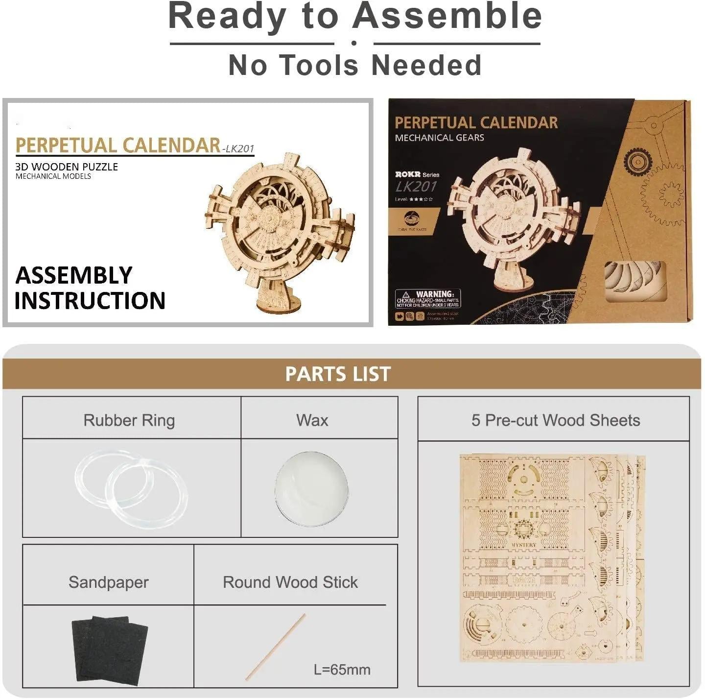 ROKR 3D Wooden Perpetual Calendar Puzzle – DIY Laser-Cut Desk Calendar Gift LK201