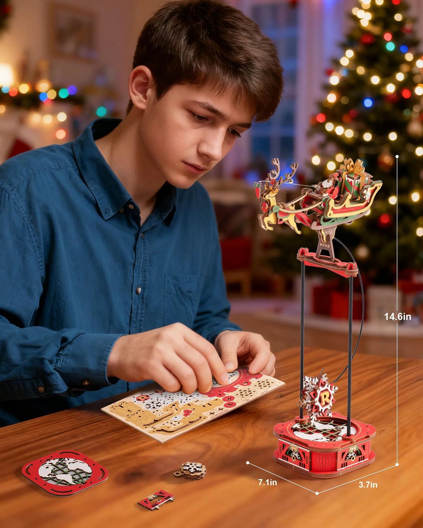ROKR Santa on Sleigh 3D Wooden Puzzle Pendulum Model MCD05