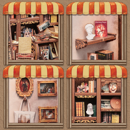CUTEBEE DIY Book Nook Kit – The Drama Bookshop Wooden Shelf Insert (CWGC206-Y)