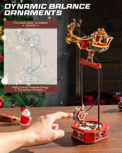 ROKR Santa on Sleigh 3D Wooden Puzzle Pendulum Model MCD05