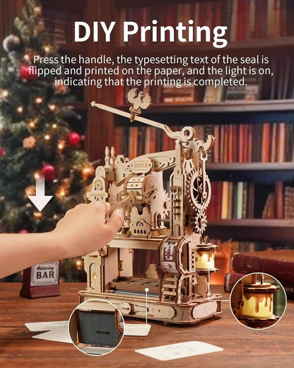 ROKR Classic Printing Press 3D Wooden Puzzle DIY STEM Model Kit LK602