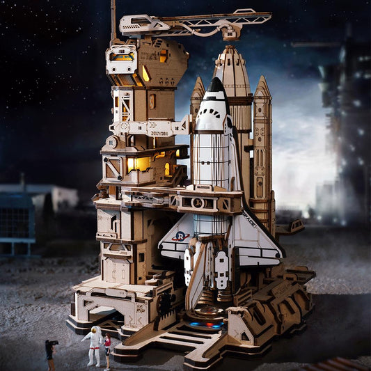 ROKR Space Shuttle 3D Wooden Puzzle Kit – LED Launch Pad Model LKA02