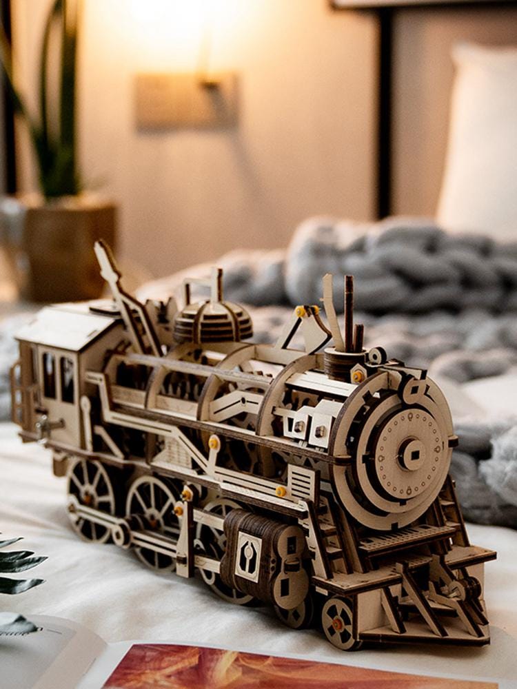 ROKR Locomotive Mechanical Gear 3D Wooden Puzzle DIY Model Kit LK701