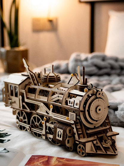 ROKR Locomotive Mechanical Gear 3D Wooden Puzzle DIY Model Kit LK701