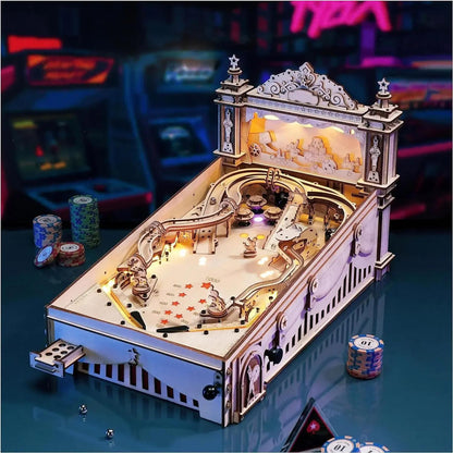 3D Wooden Pinball Machine Puzzle Kit – DIY Mechanical Model with Lights EG01