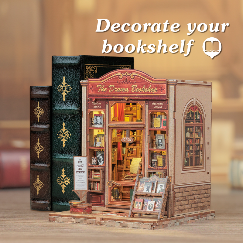 CUTEBEE DIY Book Nook Kit – The Drama Bookshop Wooden Shelf Insert (CWGC206-Y)