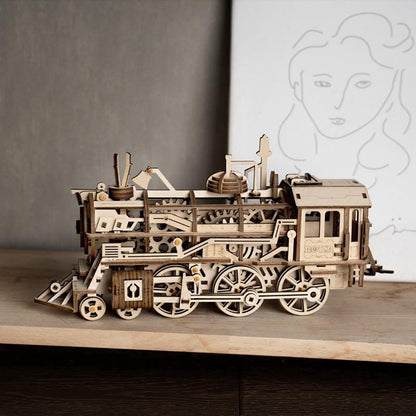 ROKR Locomotive Mechanical Gear 3D Wooden Puzzle DIY Model Kit LK701