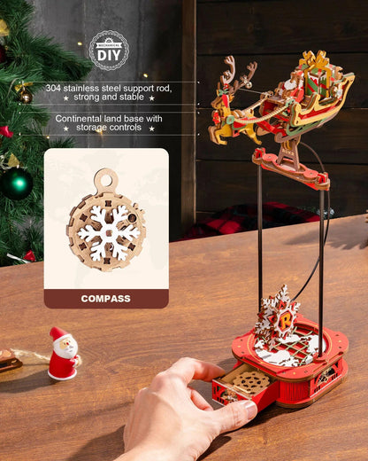 ROKR Santa on Sleigh 3D Wooden Puzzle Pendulum Model MCD05