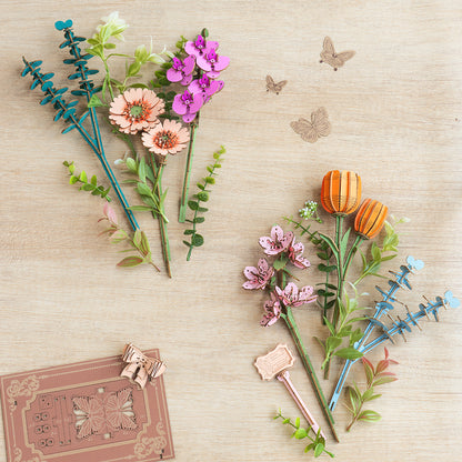 Rowood Wooden Blooming Book DIY Flower Bouquet 3D Puzzle TW04H