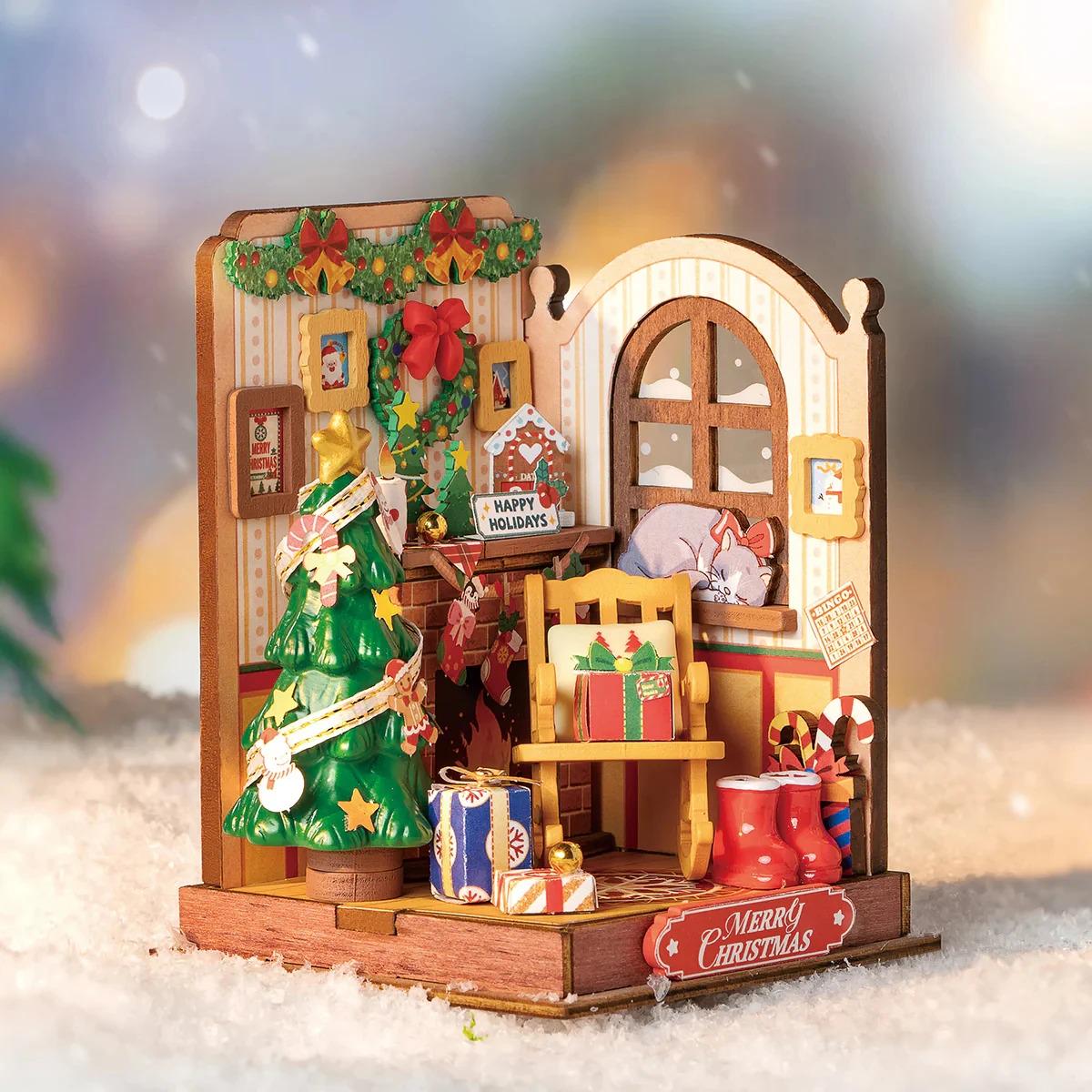 ROKR Rolife Christmas Fireplace Miniature House 3D Wooden Puzzle DS041