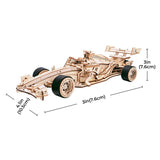 ROKR F1 Racing Car 3D Wooden Puzzle: Wind-Up STEM Model Kit