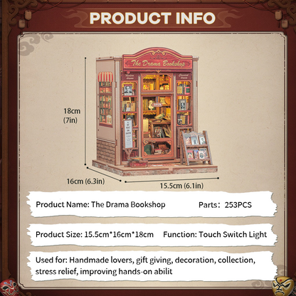 CUTEBEE DIY Book Nook Kit – The Drama Bookshop Wooden Shelf Insert (CWGC206-Y)