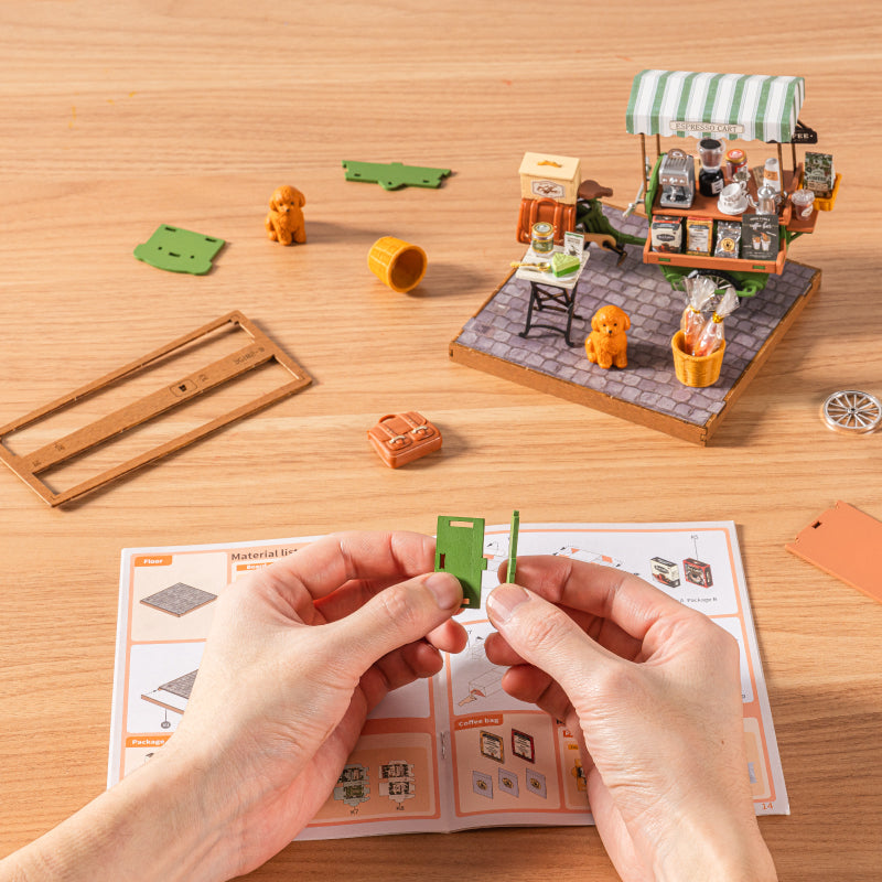 Rolife DIY Miniature House – Aromatic Coffee Cart Wooden Puzzle Kit (DG182)