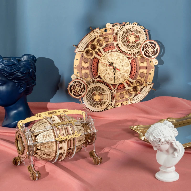 ROKR Zodiac Wall Clock Time Art 3D Wooden Puzzle DIY Model Kit LC601
