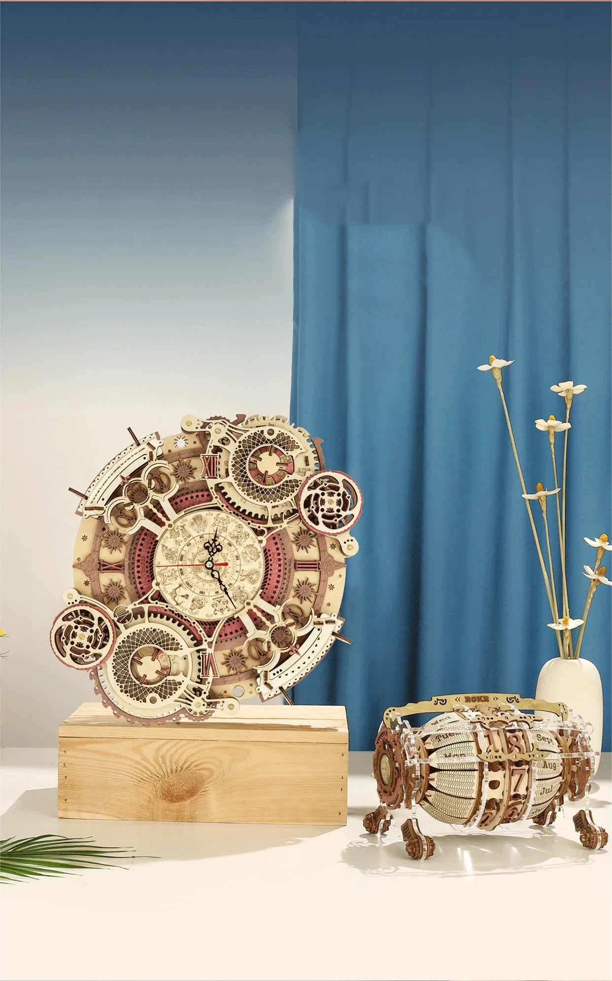 ROKR Zodiac Wall Clock Time Art 3D Wooden Puzzle DIY Model Kit LC601