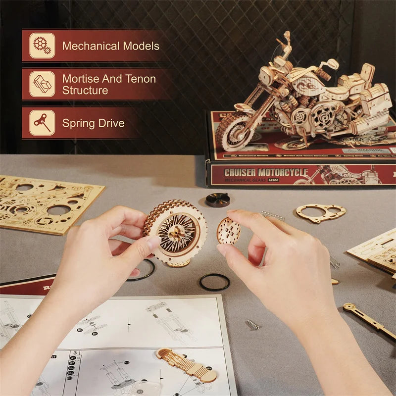 ROKR Cruiser Motorcycle 3D Wooden Puzzle DIY Model Kit LK504