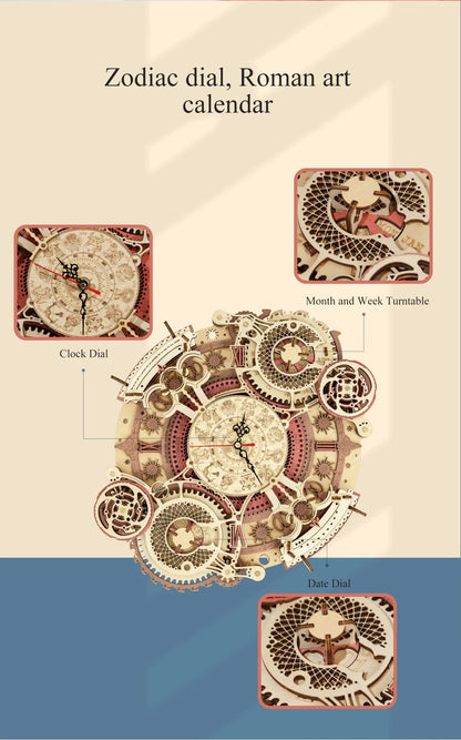 ROKR Zodiac Wall Clock Time Art 3D Wooden Puzzle DIY Model Kit LC601