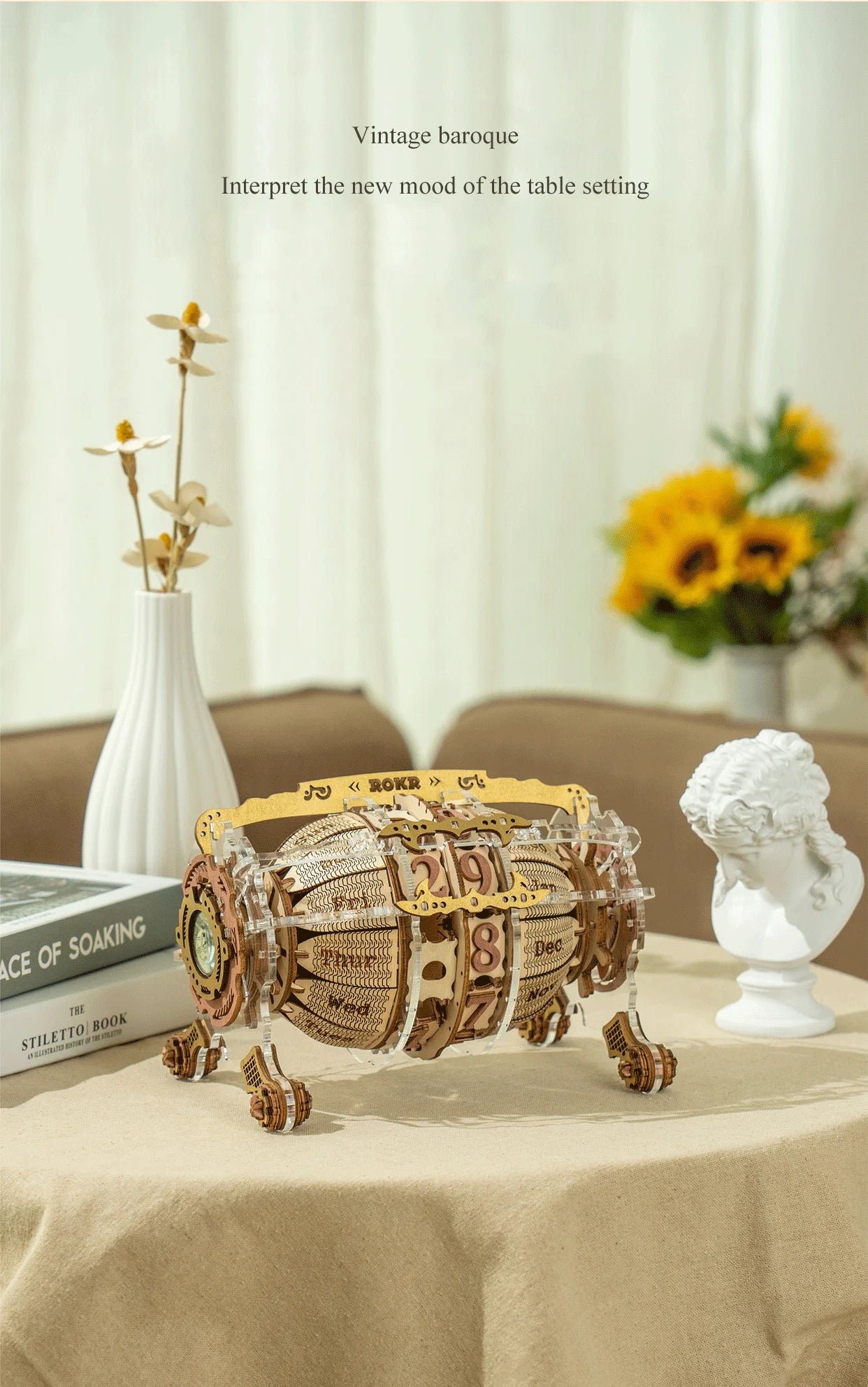 ROKR Zodiac Wall Clock Time Art 3D Wooden Puzzle DIY Model Kit LC601