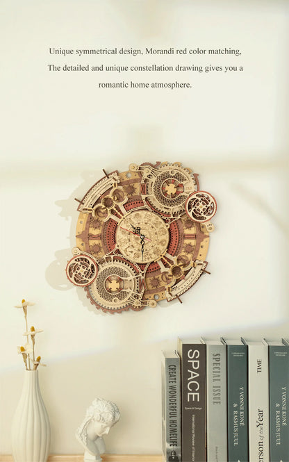 ROKR Zodiac Wall Clock Time Art 3D Wooden Puzzle DIY Model Kit LC601