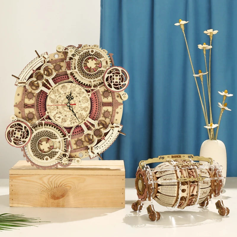 ROKR Zodiac Wall Clock Time Art 3D Wooden Puzzle DIY Model Kit LC601