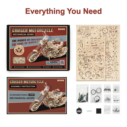 ROKR Cruiser Motorcycle 3D Wooden Puzzle DIY Model Kit LK504