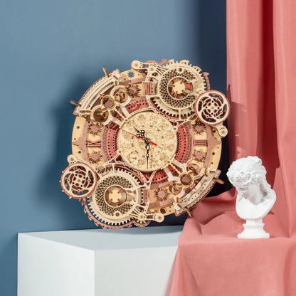 ROKR Zodiac Wall Clock Time Art 3D Wooden Puzzle DIY Model Kit LC601