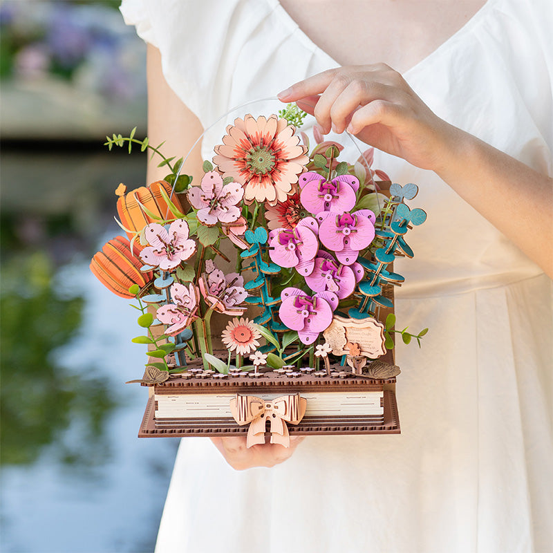 Rowood Wooden Blooming Book DIY Flower Bouquet 3D Puzzle TW04H