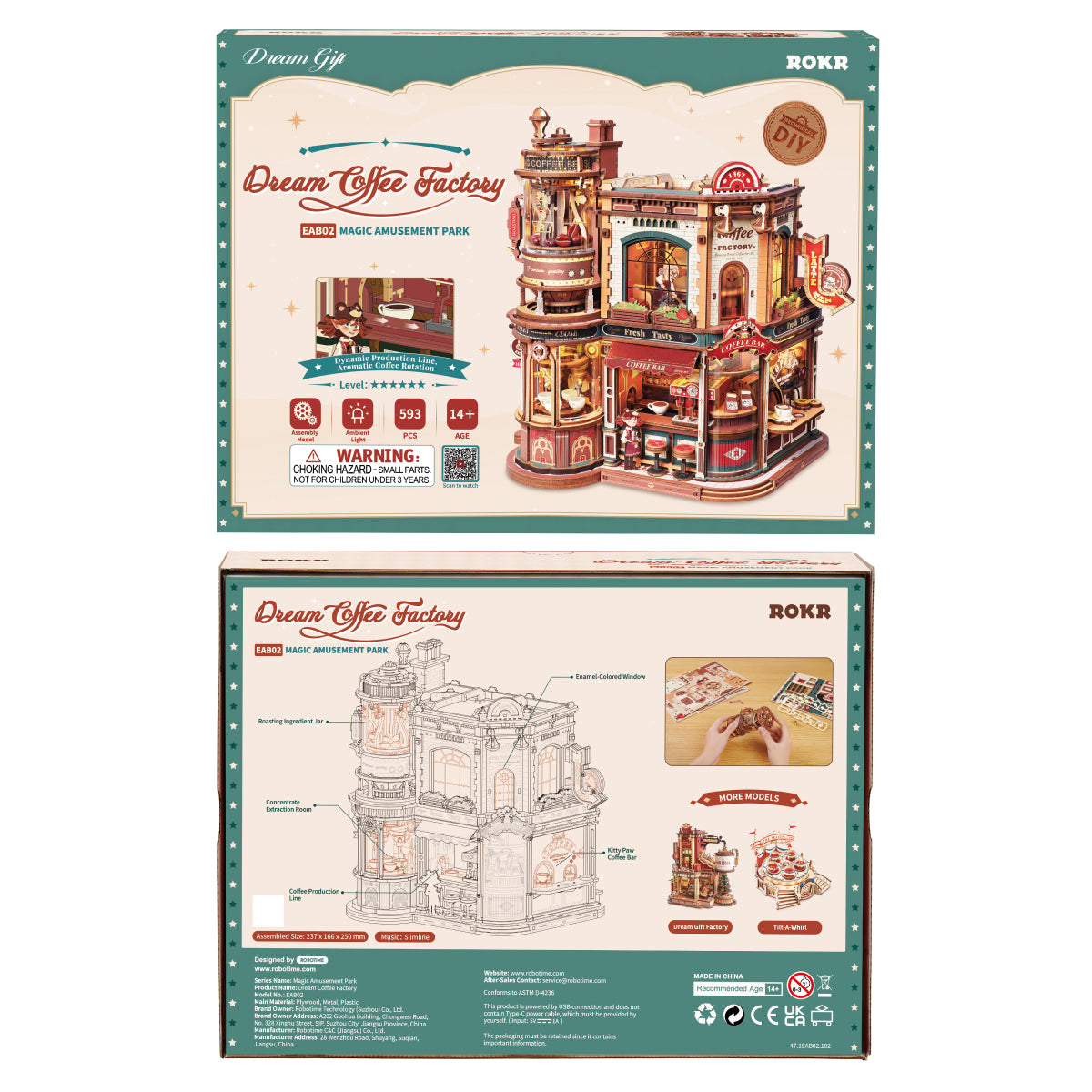 ROKR Dream Coffee Factory Wooden Music Box Mechanical 3D Puzzle EAB02