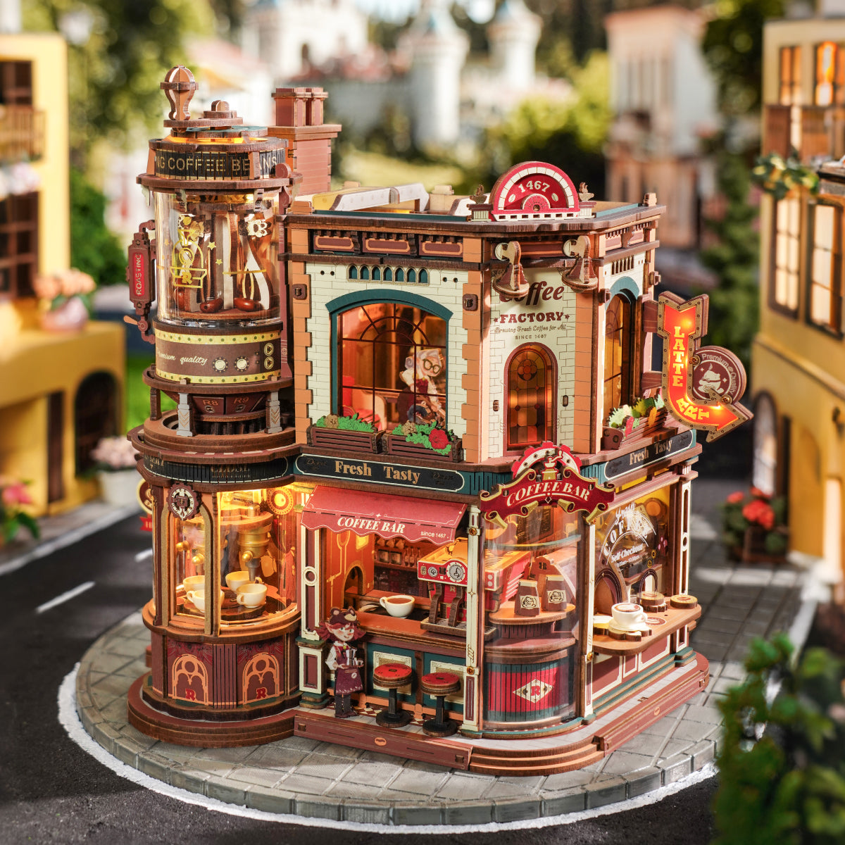 ROKR Dream Coffee Factory Wooden Music Box Mechanical 3D Puzzle EAB02