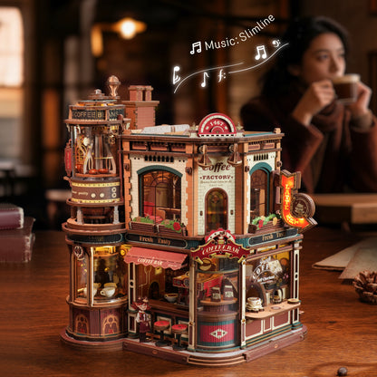 ROKR Dream Coffee Factory Wooden Music Box Mechanical 3D Puzzle EAB02