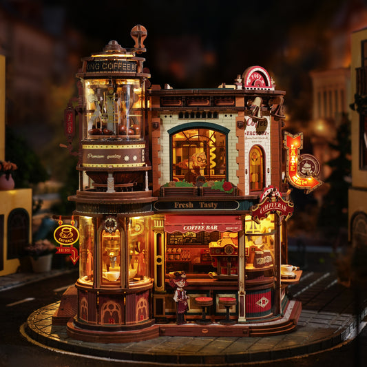 ROKR Dream Coffee Factory Wooden Music Box Mechanical 3D Puzzle EAB02