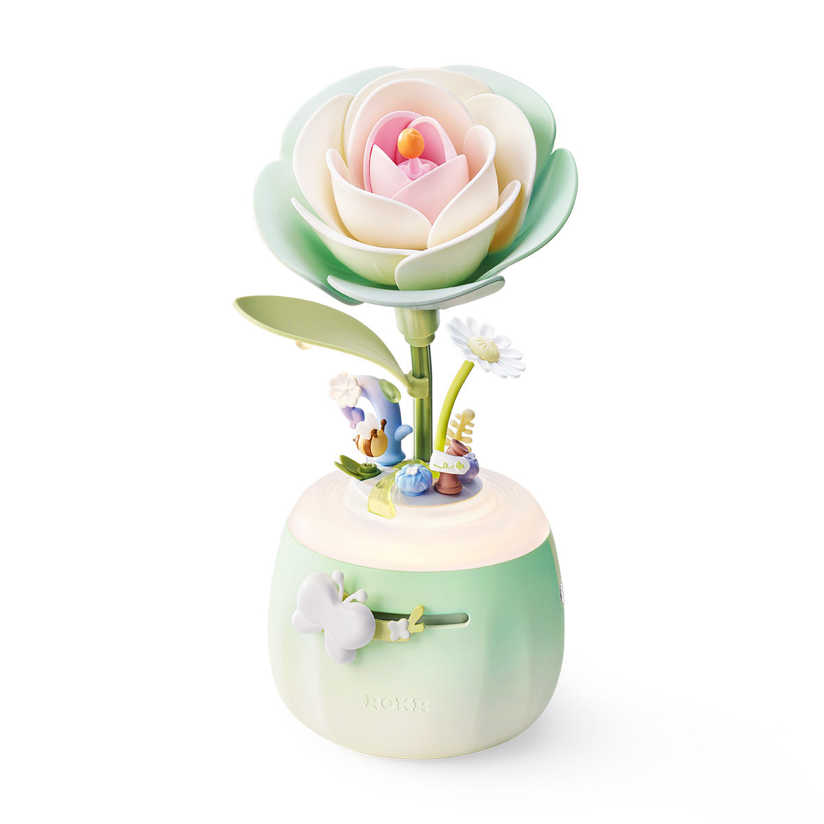 ROKR DIY 3D Flower Night Light – Minty Camellia Lamp Wooden Puzzle Kit (AF02S)