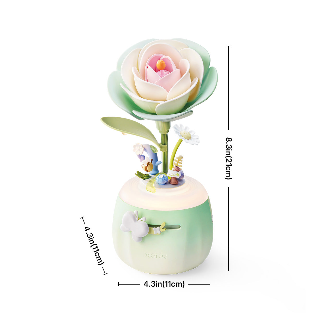 ROKR DIY 3D Flower Night Light – Minty Camellia Lamp Wooden Puzzle Kit (AF02S)