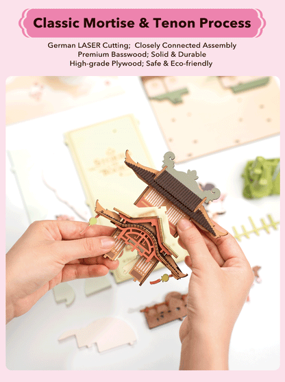 Robotime Rolife Falling Sakura Book Nook DIY Wooden Puzzle Bookend Model Kit TGB05