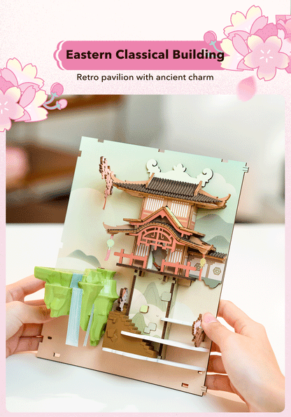 Robotime Rolife Falling Sakura Book Nook DIY Wooden Puzzle Bookend Model Kit TGB05