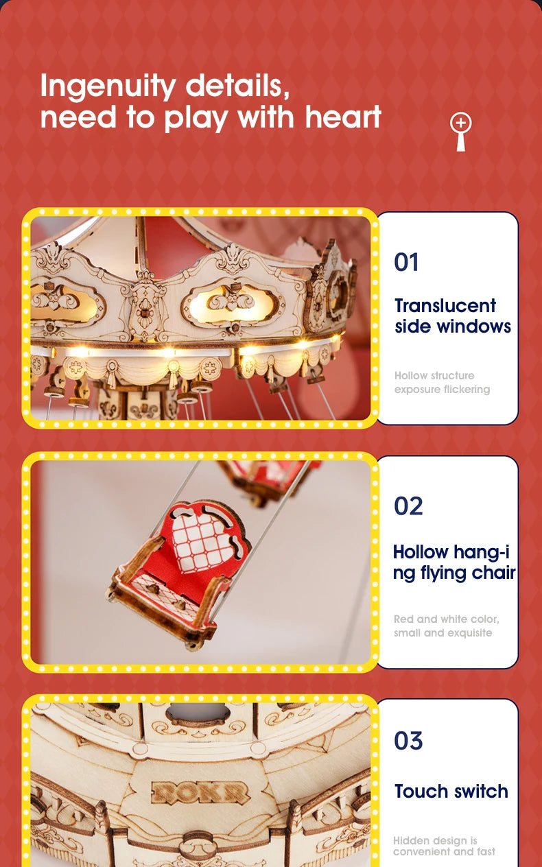 ROKR Swing Ride DIY Wooden Puzzle Music Box Model Kit EA02