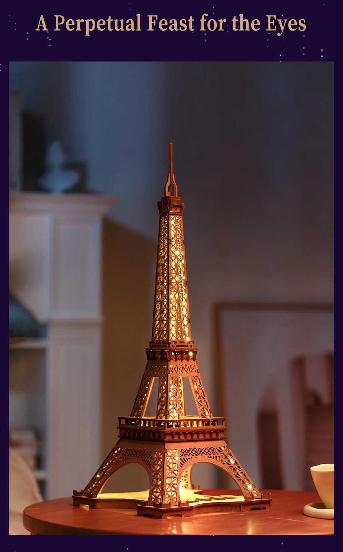 Robotime Rolife Night of the Eiffel Tower 3D Wooden Puzzle DIY Miniature House Model Kit TGL01