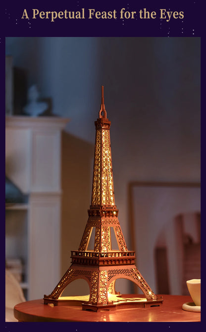 Robotime Rolife Night of the Eiffel Tower 3D Wooden Puzzle DIY Miniature House Model Kit TGL01
