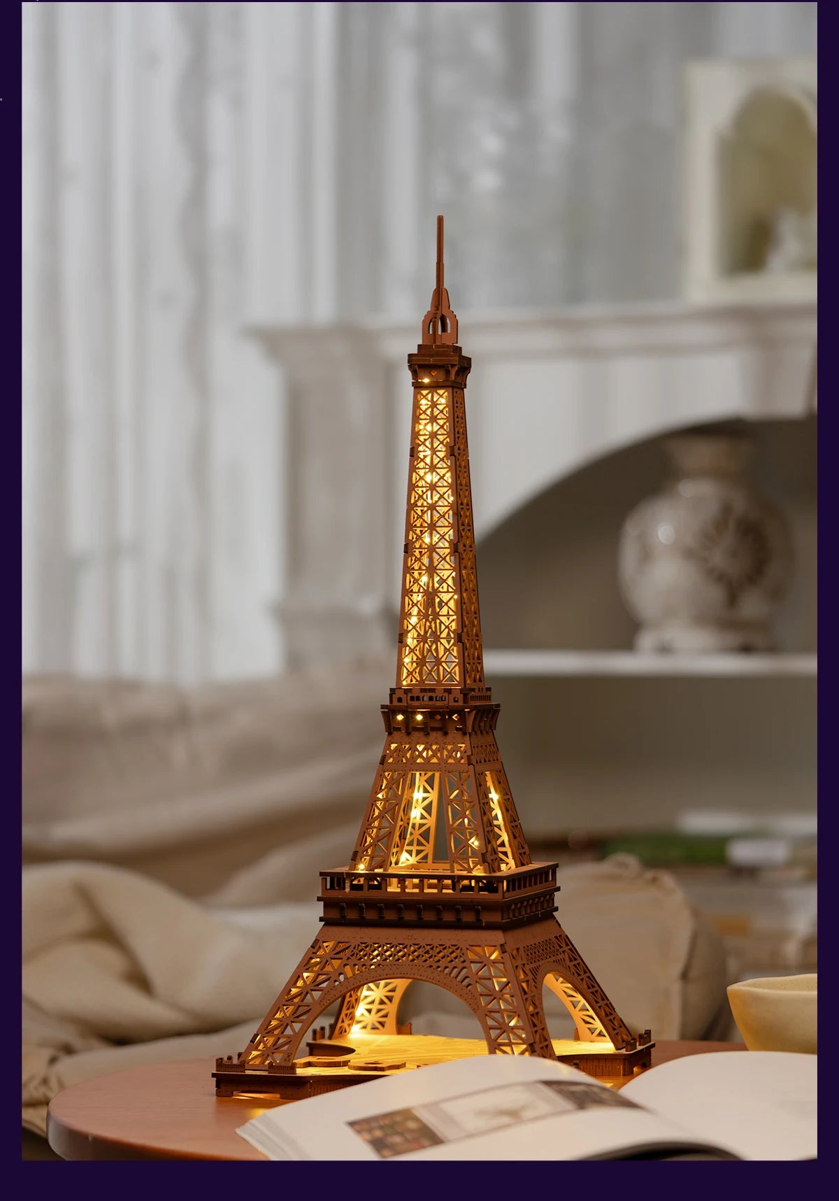 Robotime Rolife Night of the Eiffel Tower 3D Wooden Puzzle DIY Miniature House Model Kit TGL01