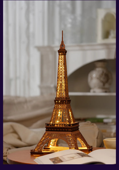 Robotime Rolife Night of the Eiffel Tower 3D Wooden Puzzle DIY Miniature House Model Kit TGL01