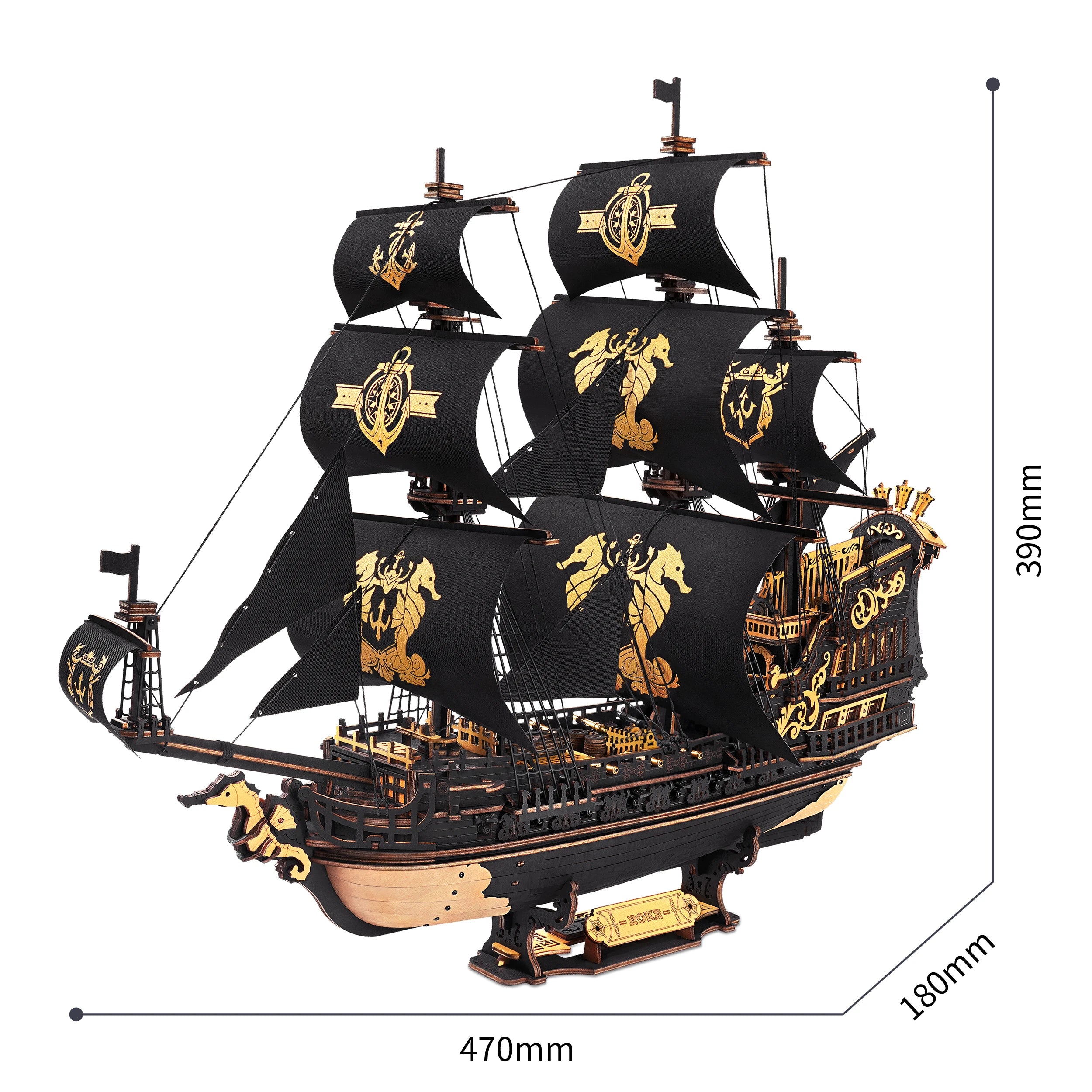 Robotime ROKR 3D Wooden Seahorse Barque Puzzle Kit – Nautical Ship Model for Home Décor & Gift Idea for Teens & Adults