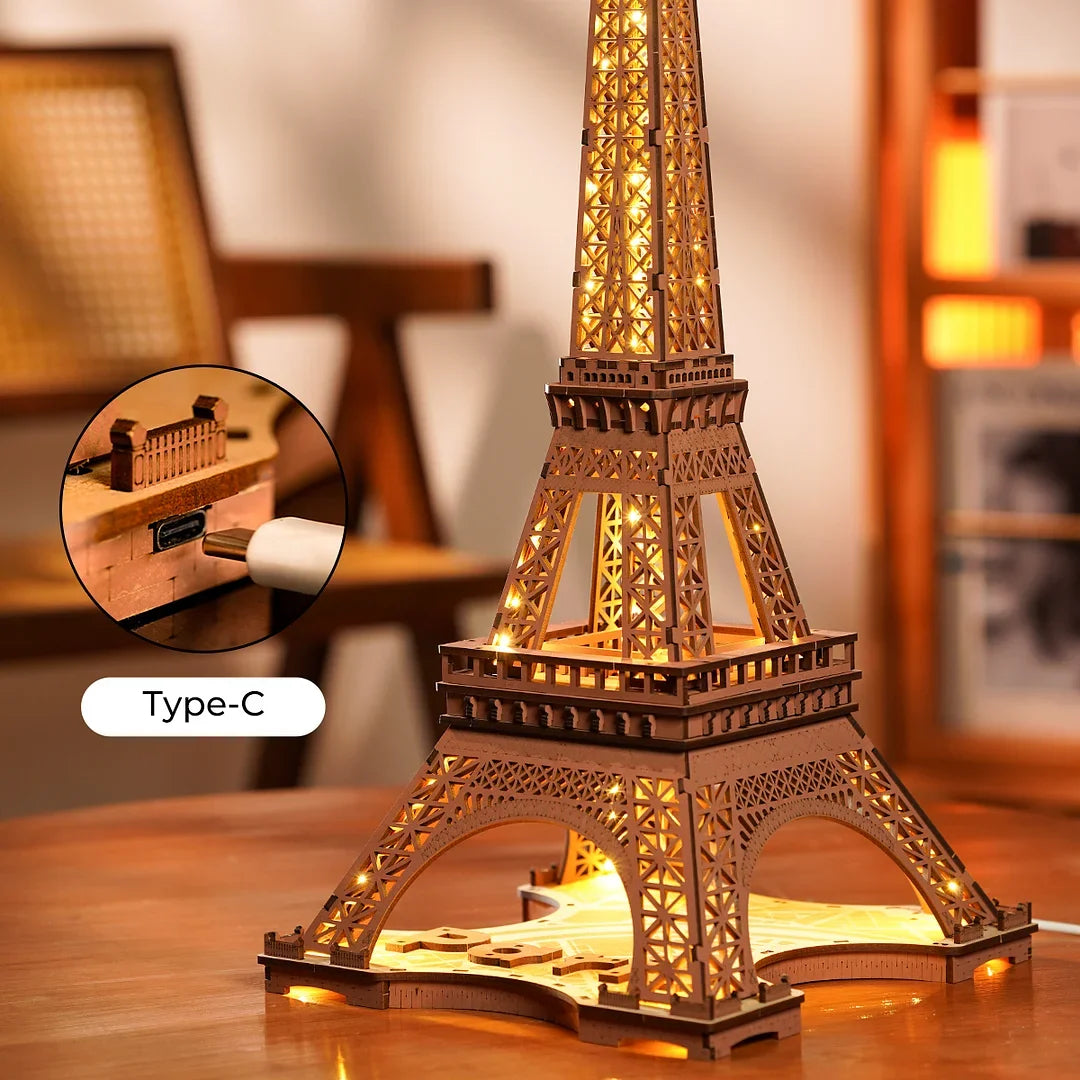 Robotime Rolife Night of the Eiffel Tower 3D Wooden Puzzle DIY Miniature House Model Kit TGL01