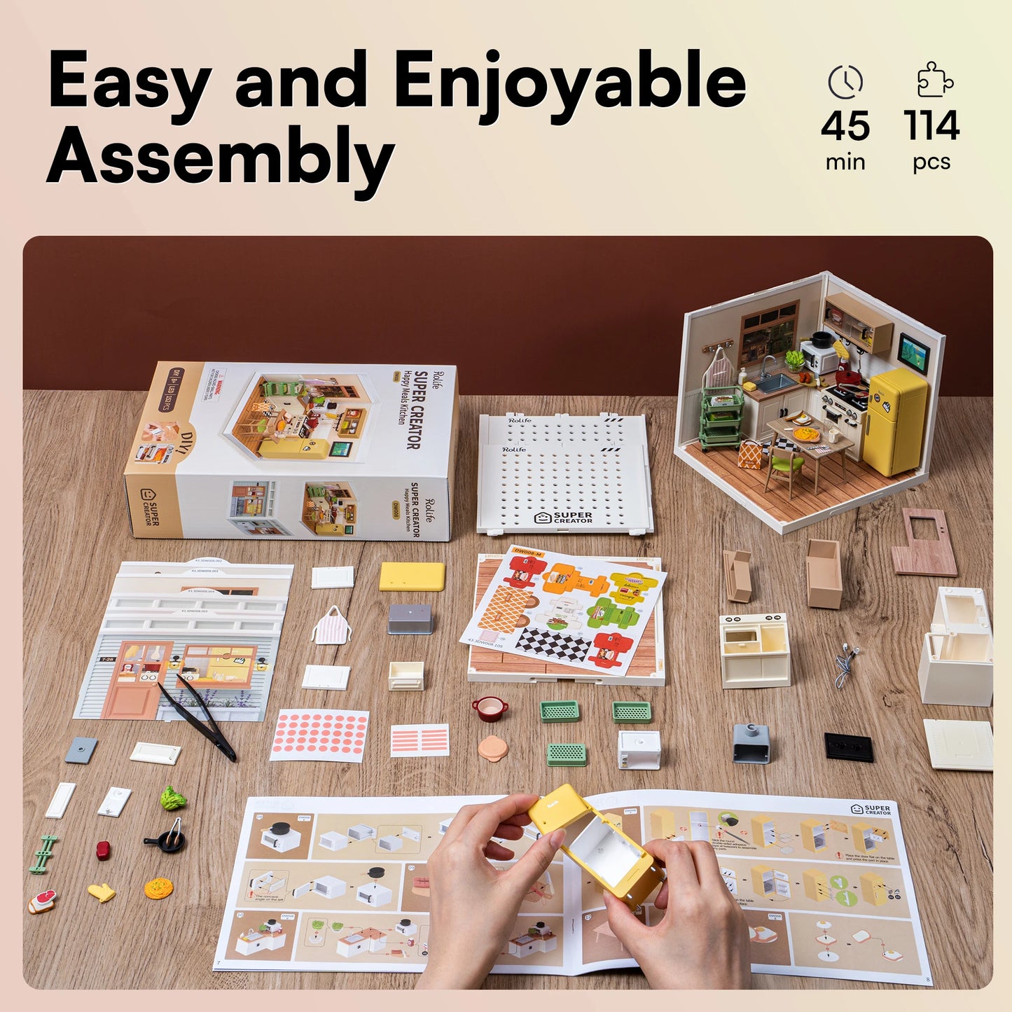 Robotime Rolife Super Store Series Happy Meals Kitchen DIY Miniature House Model Kit DW008