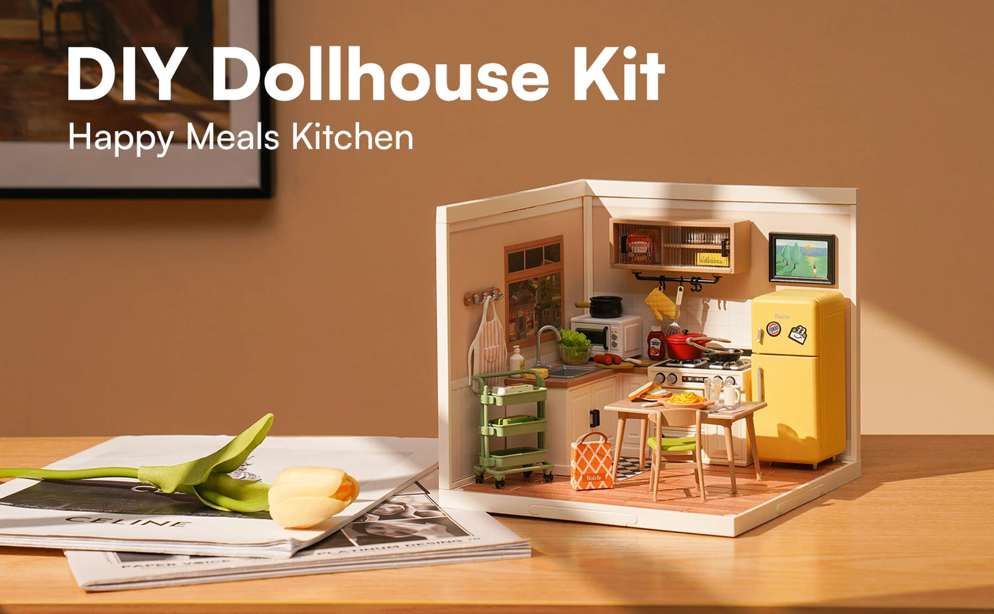Robotime Rolife Super Store Series Happy Meals Kitchen DIY Miniature House Model Kit DW008