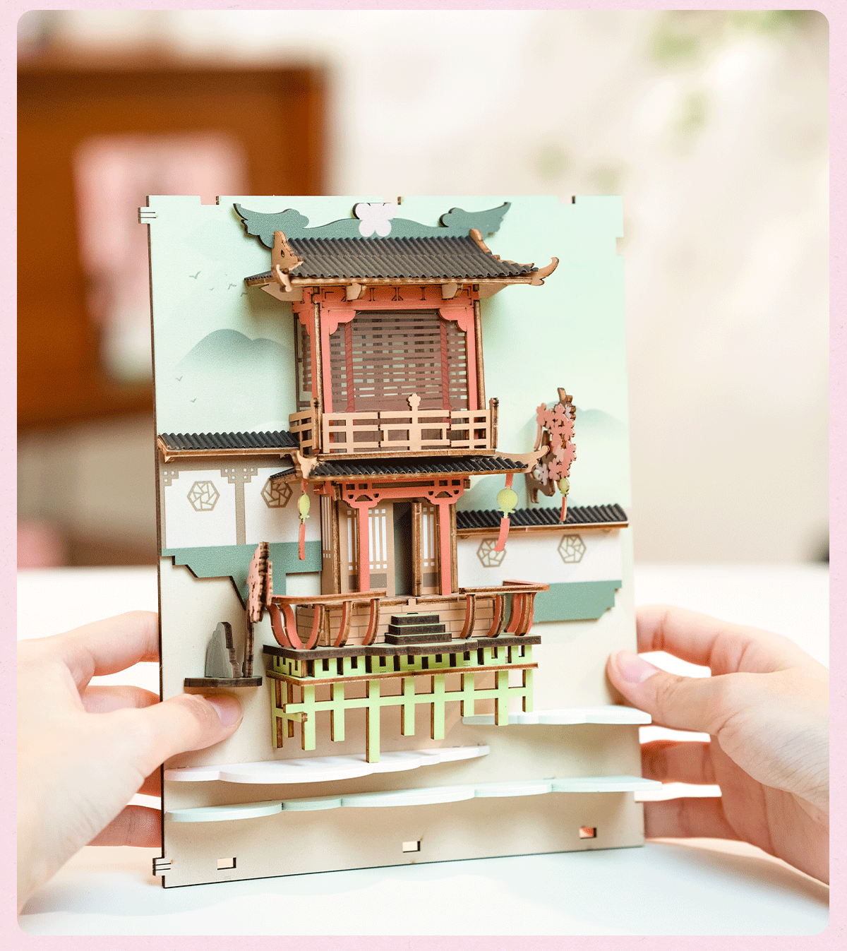 Robotime Rolife Falling Sakura Book Nook DIY Wooden Puzzle Bookend Model Kit TGB05